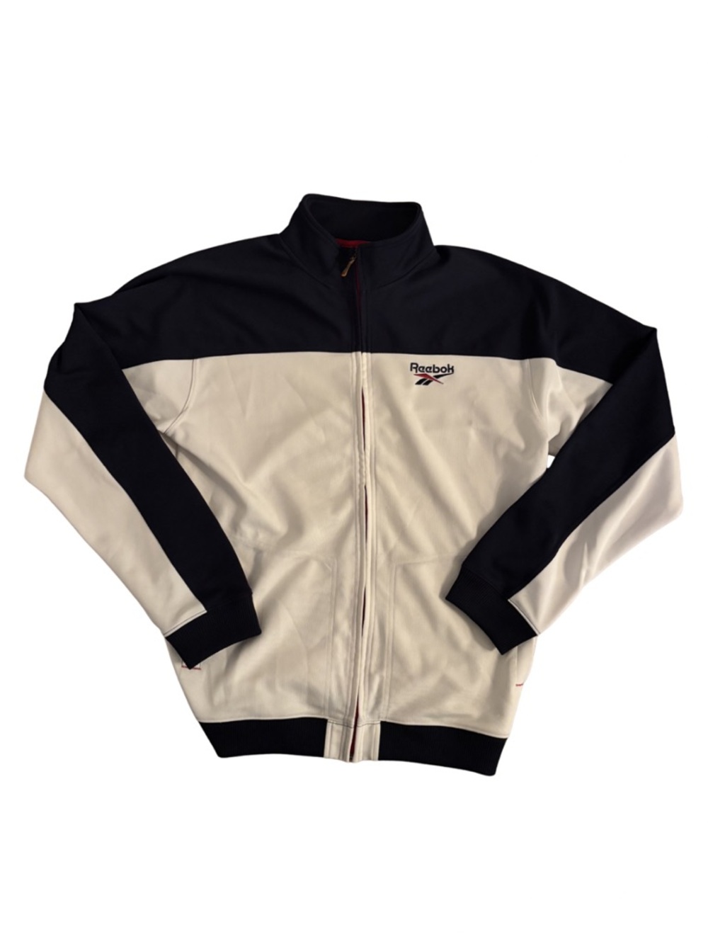 Vintage Reebok Navy and White Colorblock Full-Zip Jacket
